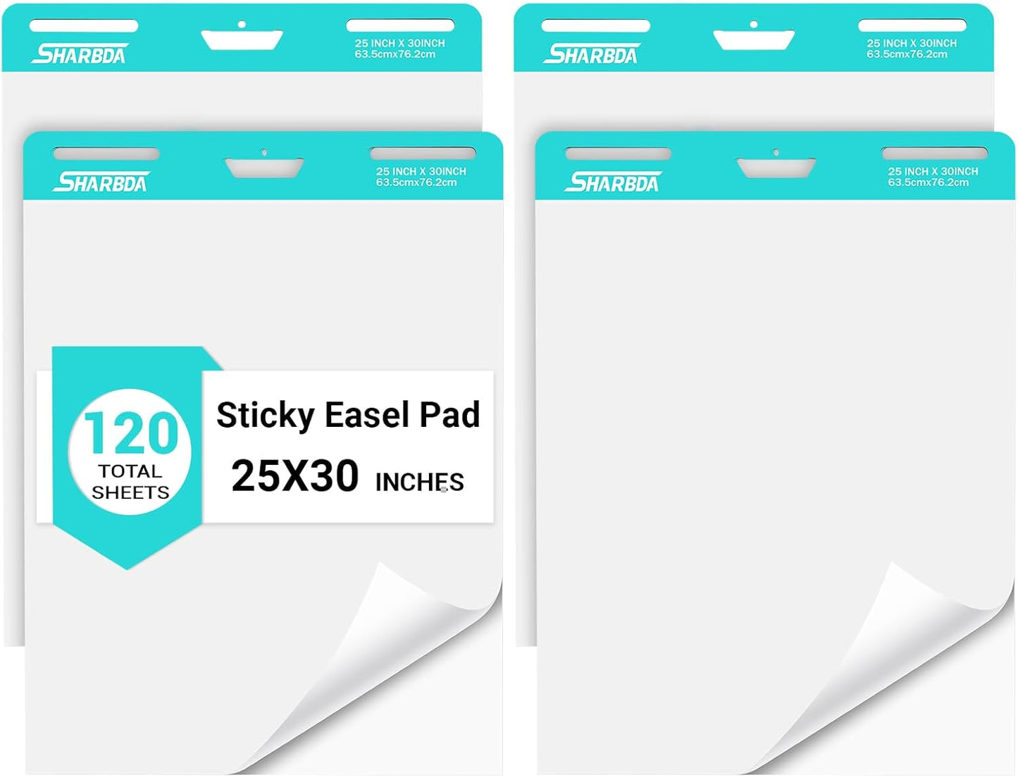 Sticky Easel Pad, 25 in x 30 in,Flip Chart Paper,Sticky Chart Paper for Teachers, Large Self-Stick Easel Paper,Super Sticky & Bleed-Resistant,30 Sheets/Pad,4 Pads