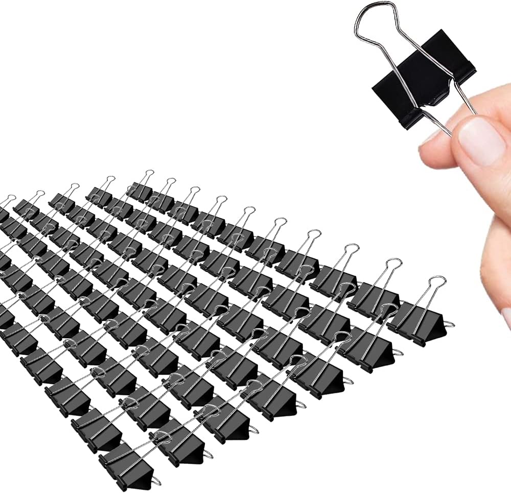 Medium Binder Clips, 72 Pack, 1 Inch, Standard 25mm, Black, Small Fold Clamp, Capacity 0.47 Inch, Metal Paper Clips, Office Clips, School & Home Use