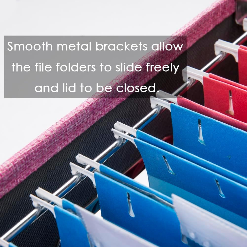 PRANDOM File Organizer Box - Set of 1 Collapsible Decorative Linen Filing Storage Hanging File Folders with Lids Office Cabinet Letter Size Pink (14x9.3x10.8 inch)