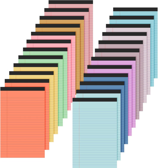 Lincia 24 Pcs 12 Pcs 5" x 8" Small Legal Pads Colored Lined Note Pads Narrow Ruled Writing Notepads 50 Sheets Per Micro Paper Notebook Lined and Perforated for College Office Supplies (Bright Colors)