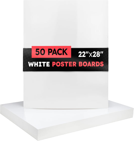 Hygloss Large Poster Board 22x28 - 50 Poster Boards Bulk Pack - 10 Pt. Thickness White Poster Board Paper for Projects, Presentations, Displays, Signs, Crafts - Blank Posterboard Multipack 22" x 28"