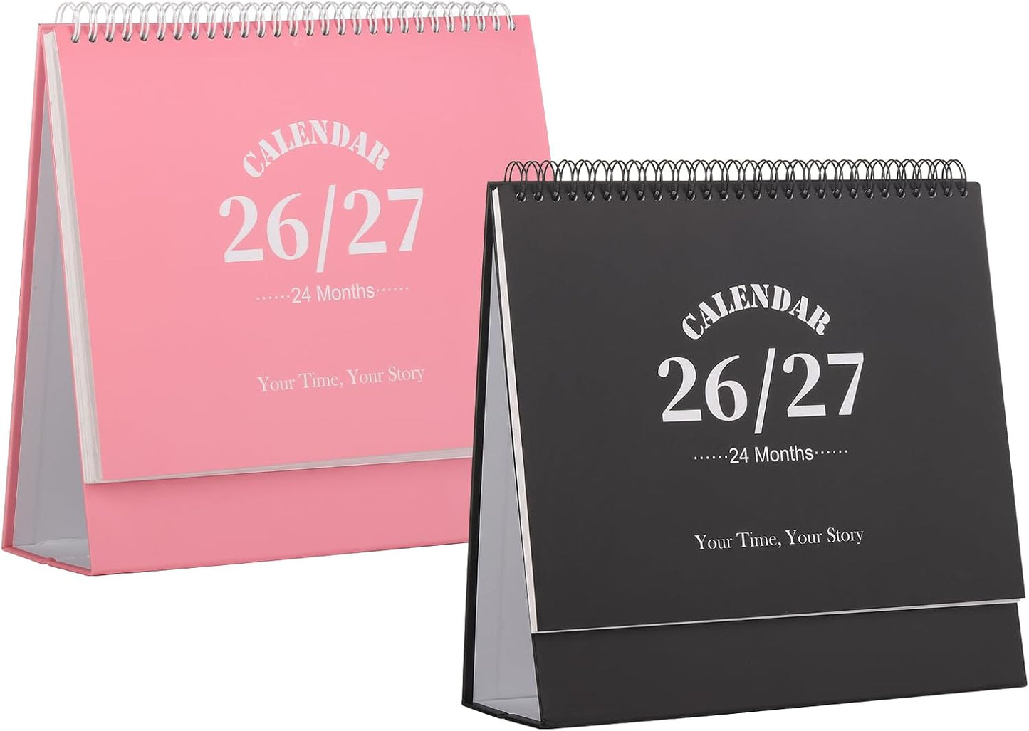 Desk Calendar 2026-2027, 2 Years Calendar Runs from Jan. 2026 until Dec 2027, Table Monthly Planner with Stickers for Home,Office,School Organization(L-Pink+Black,9.8" x 9.6")