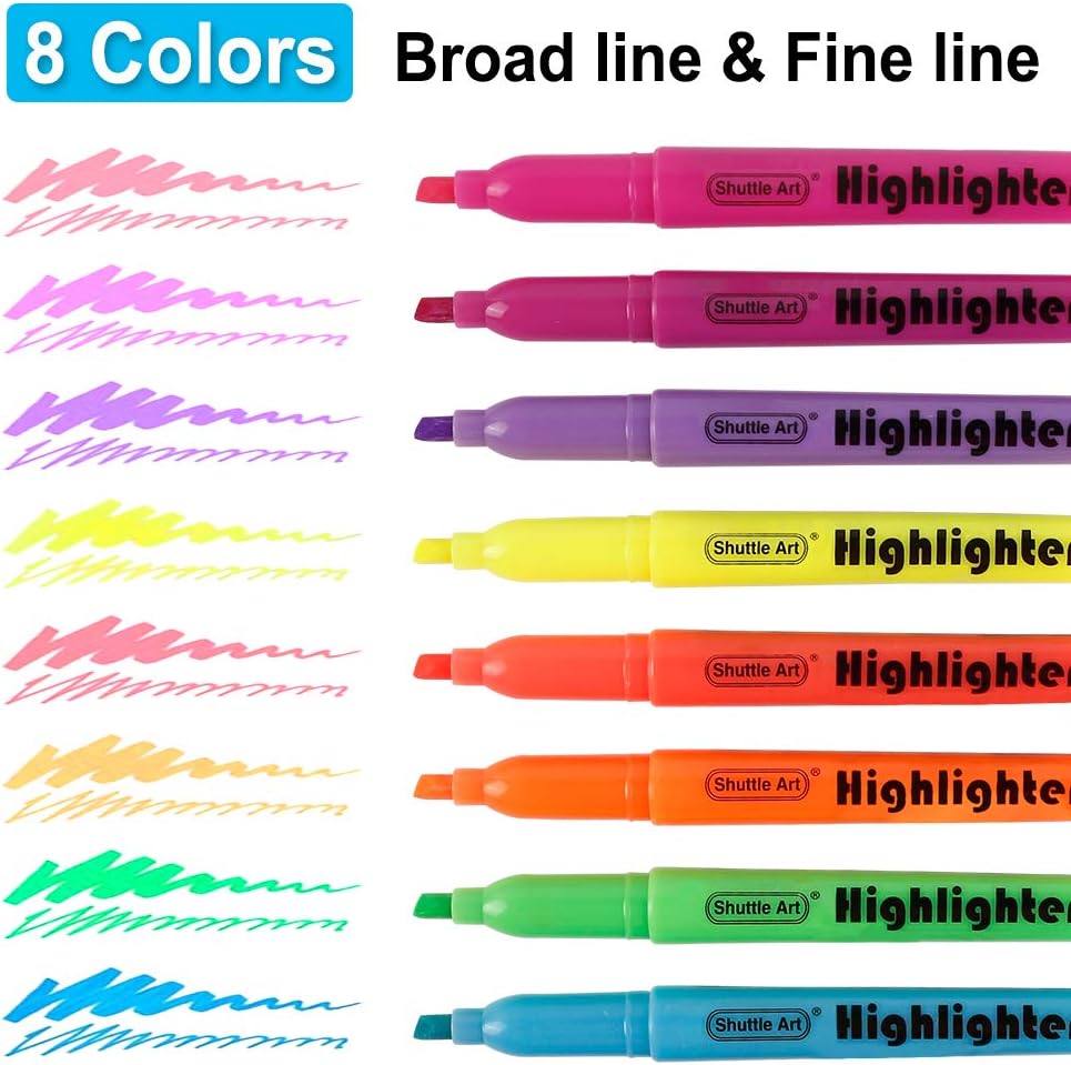 Shuttle Art 144 Pack Highlighters, Highlighters Assorted Colors Set, 8 Bright Colors Chisel Tip Highlighter Markers Bulk for Kid and Adult Coloring, Highlighting as School Supplies