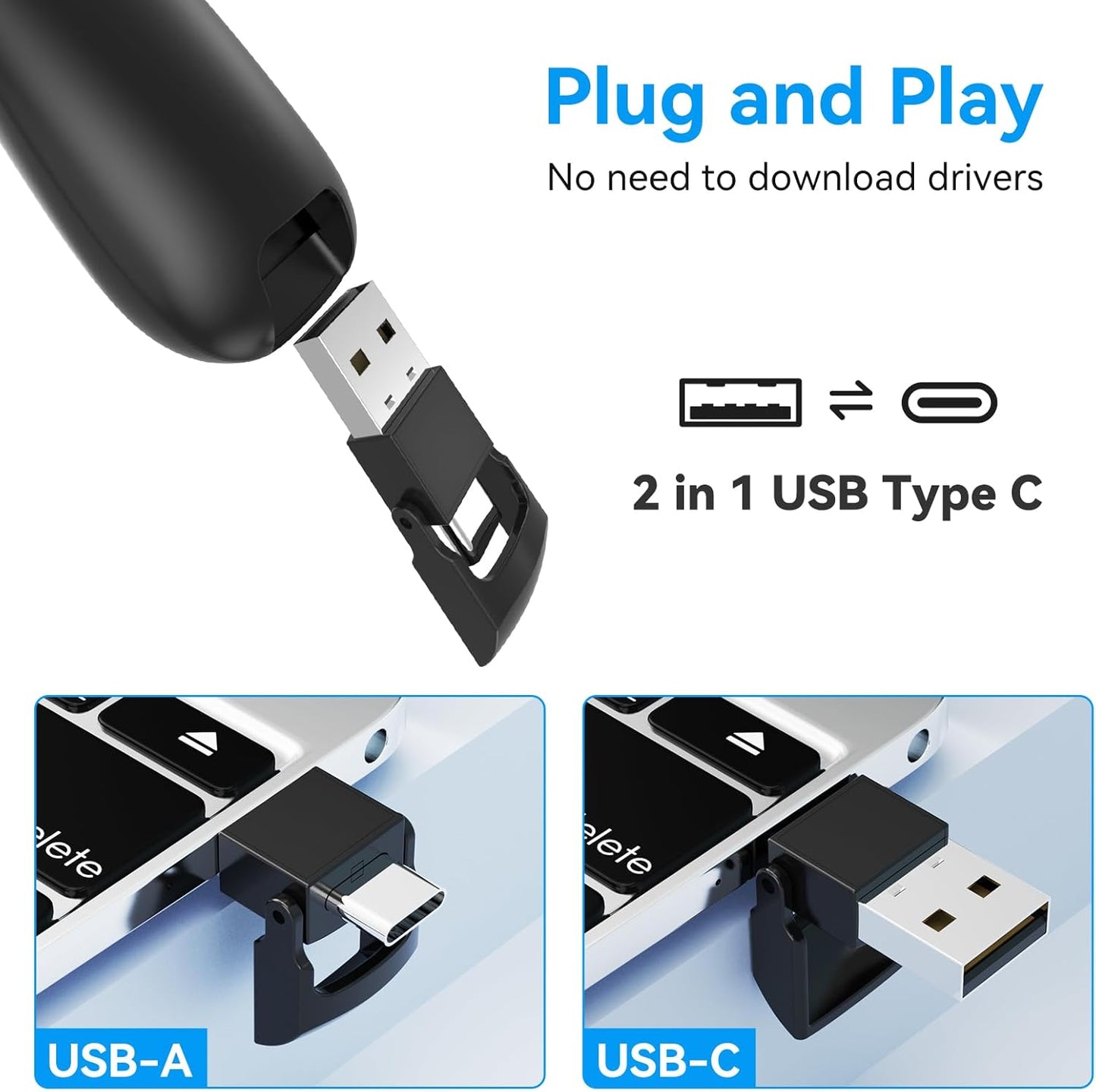 Wireless Presentation Clicker PowerPoint Presenter Remote : USB Type C Clicker with Green Laser Pointer Long Range PPT Control -Power Point Google Slide Advancer for Mac Laptop PC Computer Keynote