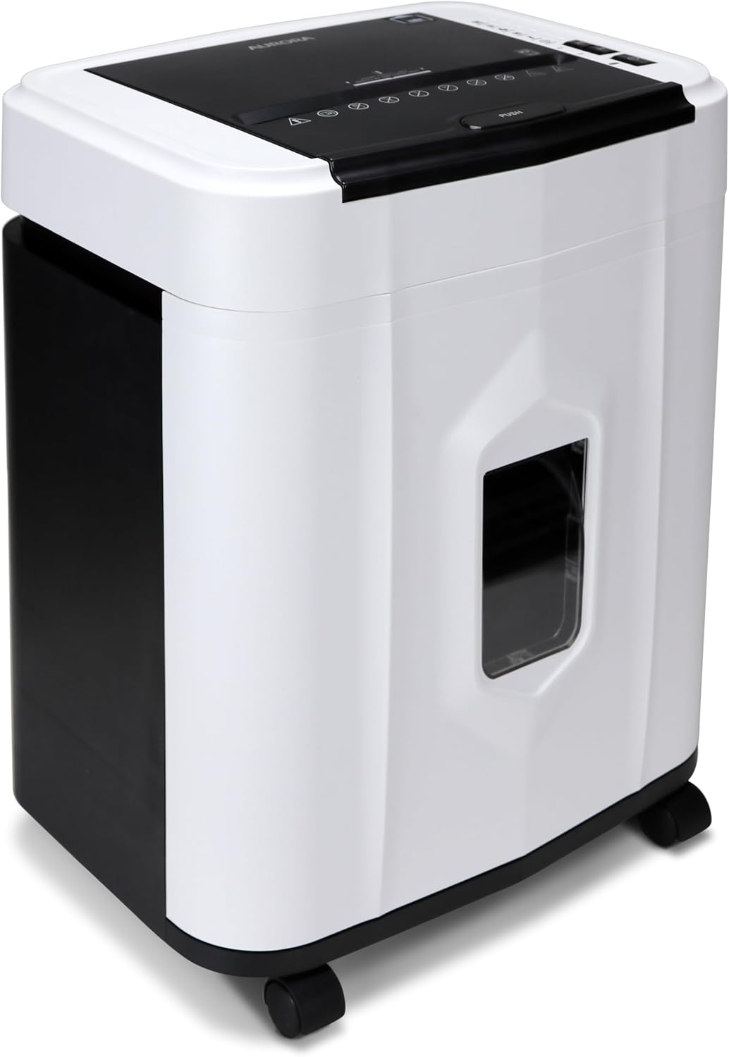 Aurora Professional Grade 120-Sheet Auto Feed Micro-Cut Paper and Credit Card Shredder with 5 Gallon Pullout Basket / 30 Minutes/Security Level P-4 (White/Black)