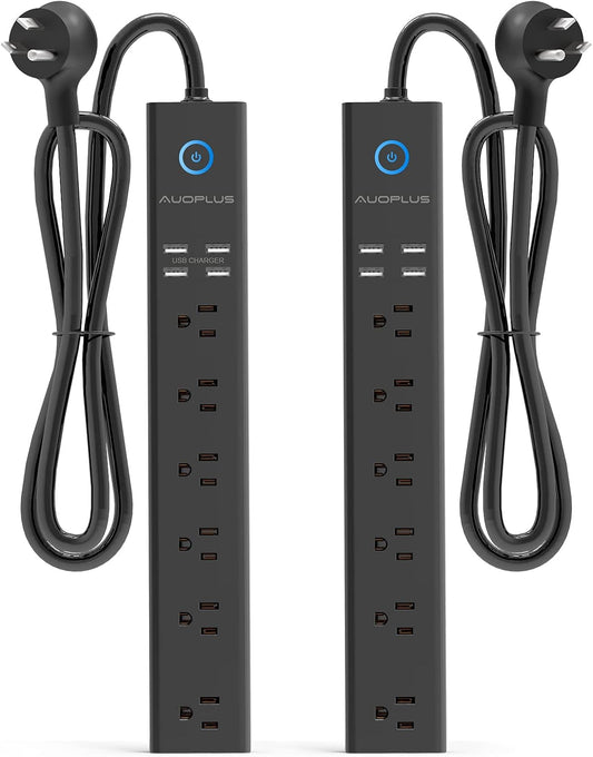 2 Pack Power Strip Surge Protector - AUOPLUS 6 Outlets 4 USB Ports 6Ft Long Extension Cords, Flat Plug Overload Protection, 2100 Joules, Wall Mount for Home, Office and Dorm Essential, ETL Listed