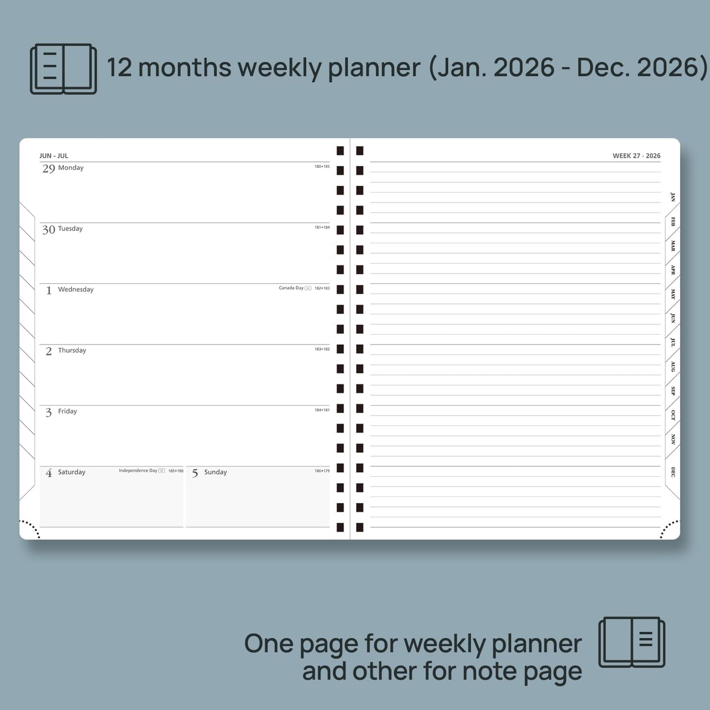 POPRUN 2026 Planner Weekly Notebook Calendar (Jan-Dec), Large Size 8.5'' x 10.5'' - Agenda 2026 Appointment Book with Monthly Tabs, Inner Pocket, Spiral Soft Cover, 100 GSM - Royal Blue