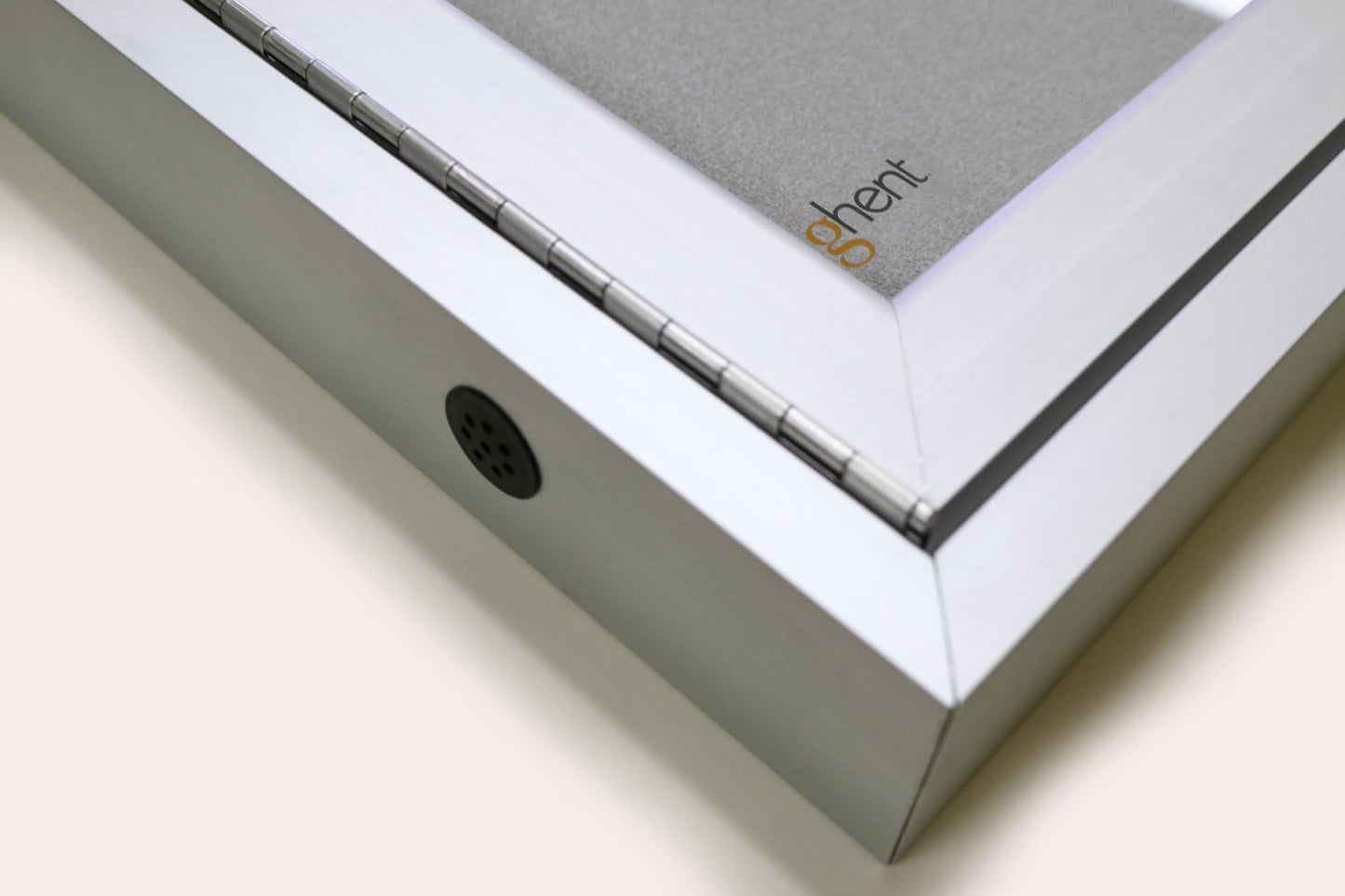 Ghent 36"x24" 1-Door Outdoor Enclosed Vinyl Bulletin Board, Shatter Resistant, with Lock, Satin Aluminum Frame - Caramel, Made in the USA (PA13624VX-181)