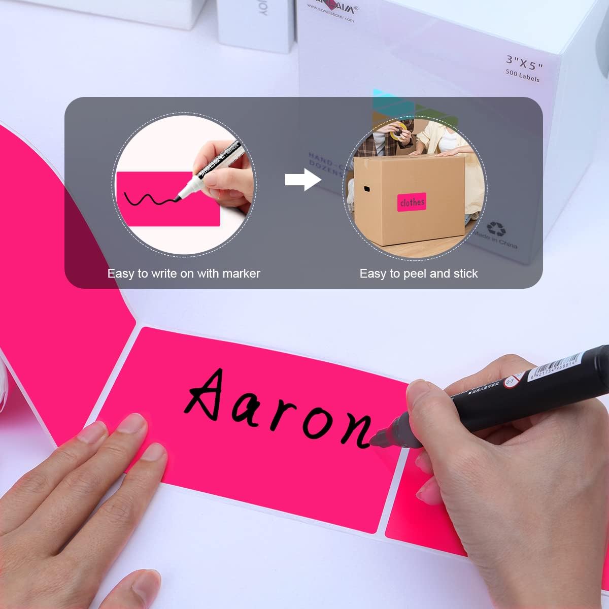 PARLAIM 5" x 3" Rectangle Color Coding Labels,500 per Inventory Labels Color Code Stickers Dispenser Box,Sticker Labels for Inventory &Family School Storage Bins Label (Fluorescent Pink)