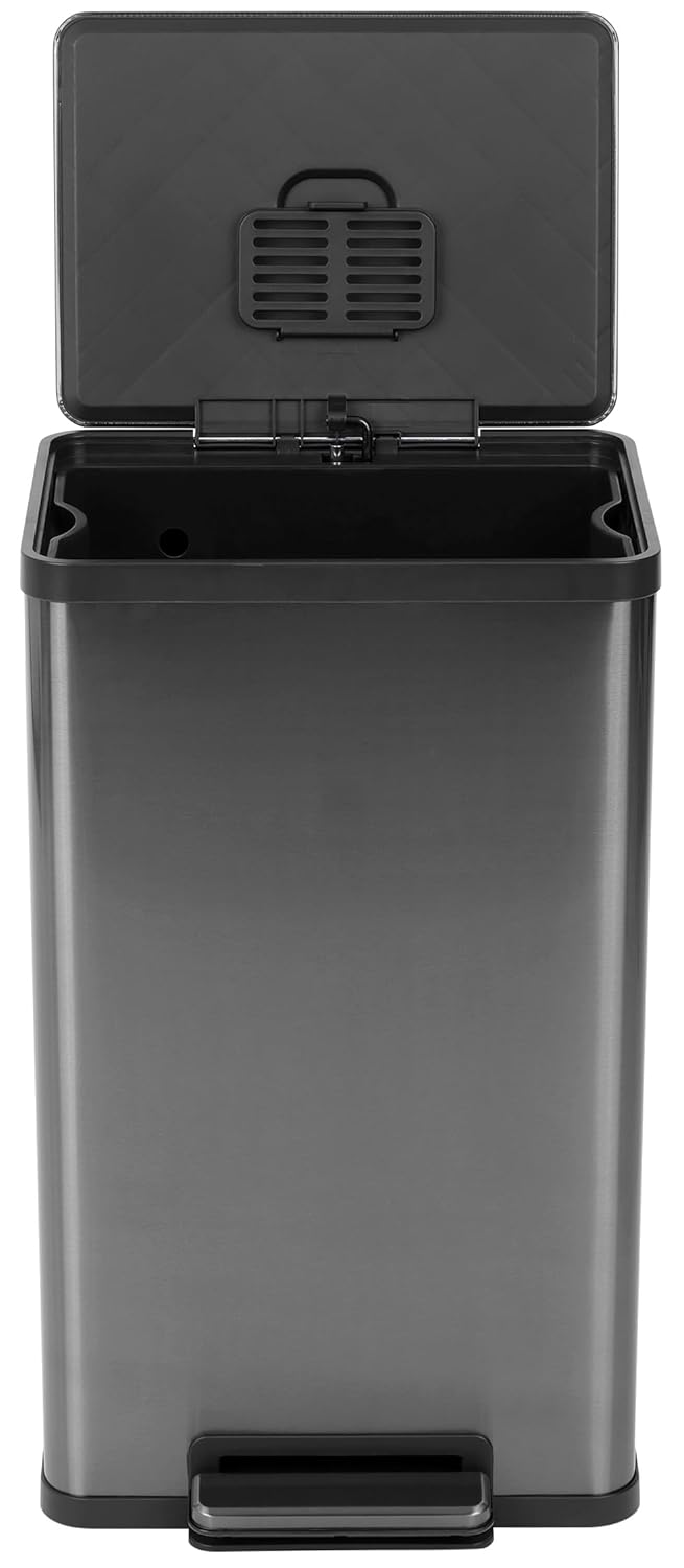 Simpli-Magic 13.2 Gallon (50L) Step Trash Can – Kitchen Garbage Can with Slow-Close Lid – Odor Control, Hands-Free, Easy to Clean, Brushed Stainless Steel