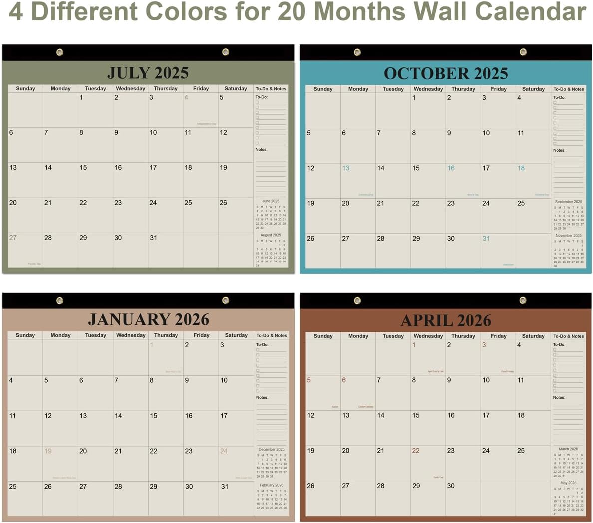 Desk Calendar 2025-2026 - 18 Months Calendar from July 2025 to December 2026, Calendar 2025-2026 with Thick Paper for Office Home School Organizing, 14" X 11", Green