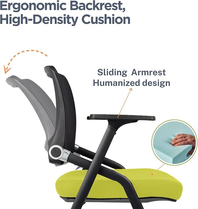 2 Pack Foldable Office Chairs with Wheels, Mesh Back, Arms and Portable - Folding Office Chairs for Conference Room Chair, Office Guest & Reception & Meeting Chair - (Green) 300 lbs.