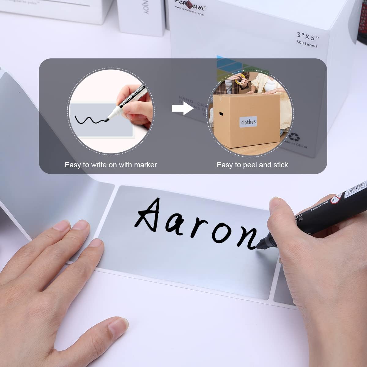 PARLAIM 3" x 5" Rectangle Adhesive Permanent Color Code Stickers,500 per Dispenser Box Roll Square Label Inventory Stickers (Silver)