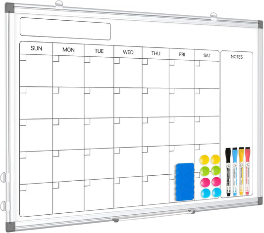 Monthly Calendar Dry Erase Whiteboard for Wall, 30" x 20" Double-Sided Large Calendar White Board, Magnetic Portable Hanging Board for Office, Home, School
