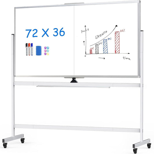 maxtek Rolling Whiteboard,72"x36" White Board with Stands Movable Dry Erase Board on Wheels, Large Double Sided Standing Whiteboard for Office School Classroom Presentation Supplies