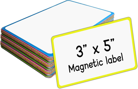 24 Pack Magnetic Name Tags & Labels - 3x5 Inch Dry Erase Reusable Stickers for Warehouse, Office, Classroom - Strong Adhesive Whiteboard Tags for Organizing, Inventory, Staff Identification