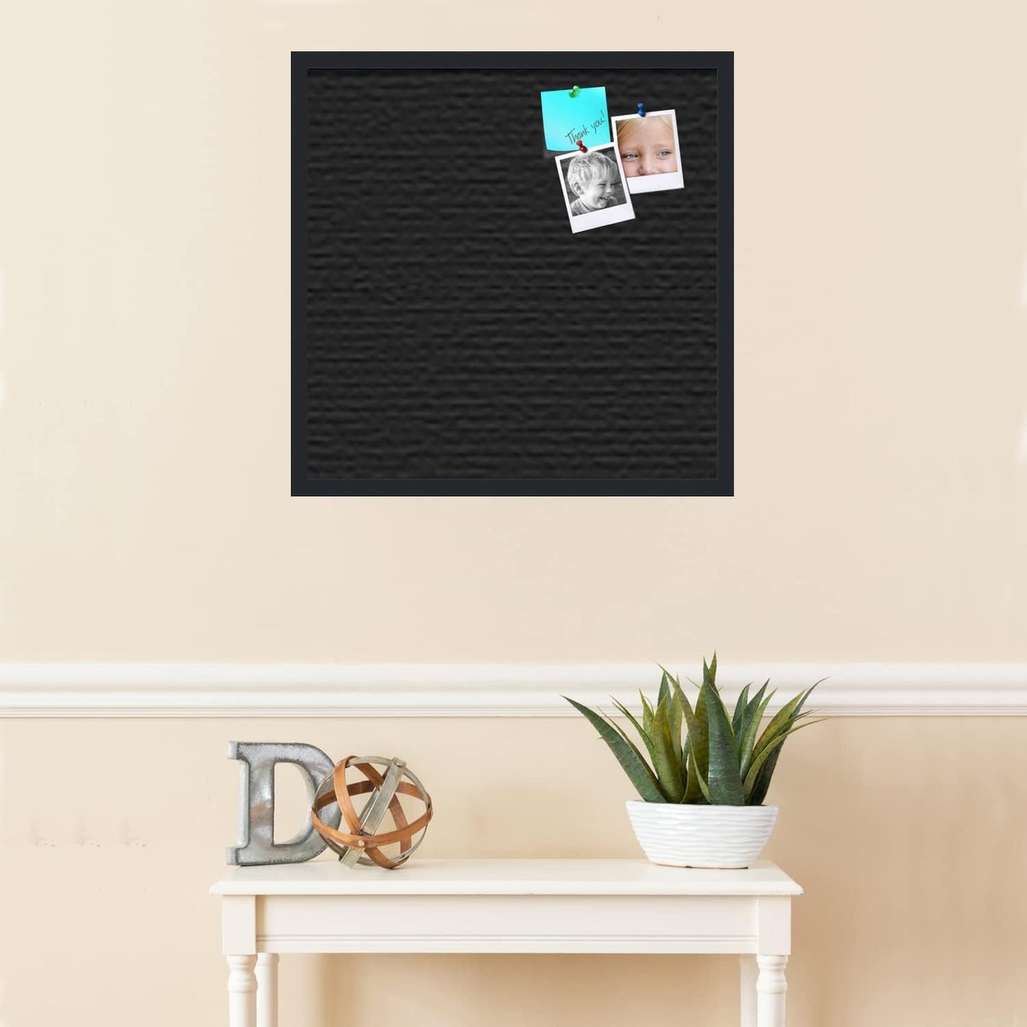PinPix pin Cork Bulletin Board Made from Canvas, Classic Black Pattern 24 x 24 Inches (Completed Size) and Framed in Satin Black (PinPix-622)