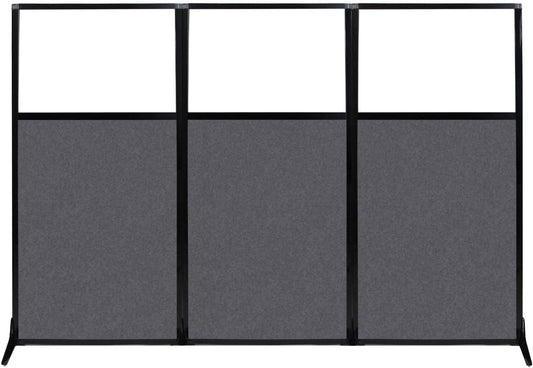 Versare Office Workstation Screen | Portable Wall Divider | Modern Cubicle | Freestanding Privacy Screen | Flexible Work Space | 3 Panels | 99" Wide x 70" Tall Dark Gray SoundSorb Panels with Window