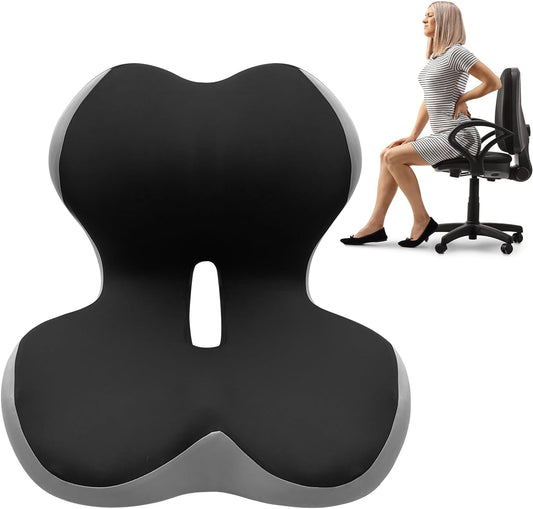 Buttocks Cushion for Office Chair Memory Foam Seat Pad for Butt Support Tailbone Relief Ergonomic Chair Cushion for Home Car Travel or Work (Double Gray)