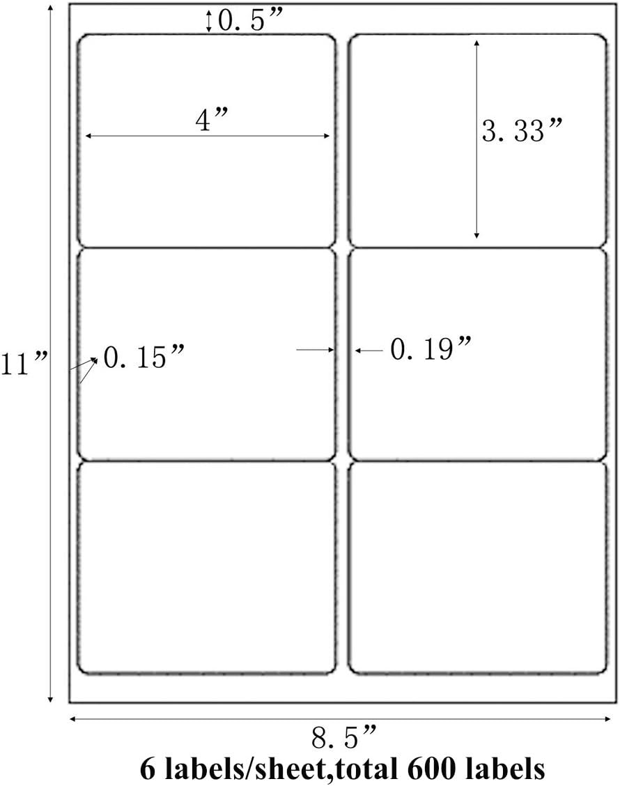 9527 Product 6 up 3-1/3 X 4 Sticker Labels Shipping Address Labels for Laser/Ink Jet Printer,100 Sheets,Total 600 Labels