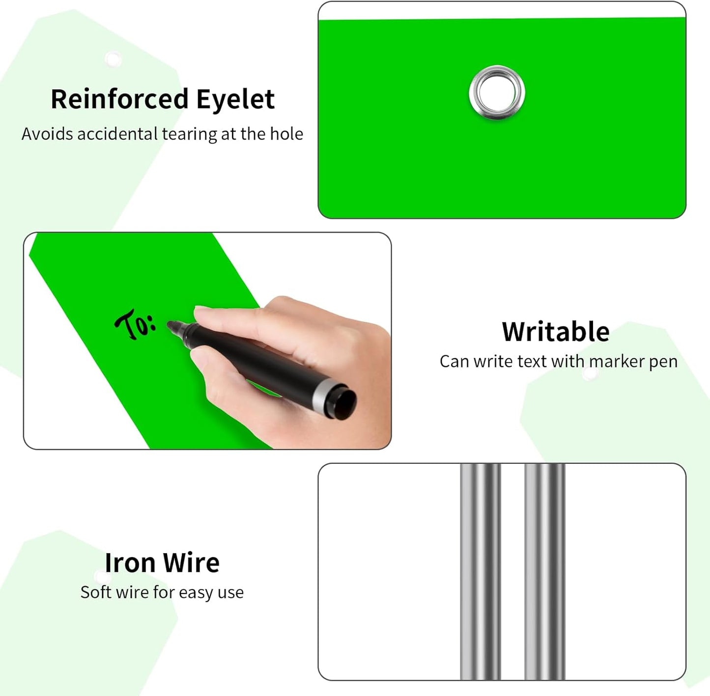 XUWAIDSGN 1000 Pieces 4 3/4" x 2 3/8" Green Plastic Shipping Tags, Waterproof, Writable, Reinforced Hole, Luggage Tags for Equipment, Car Parts
