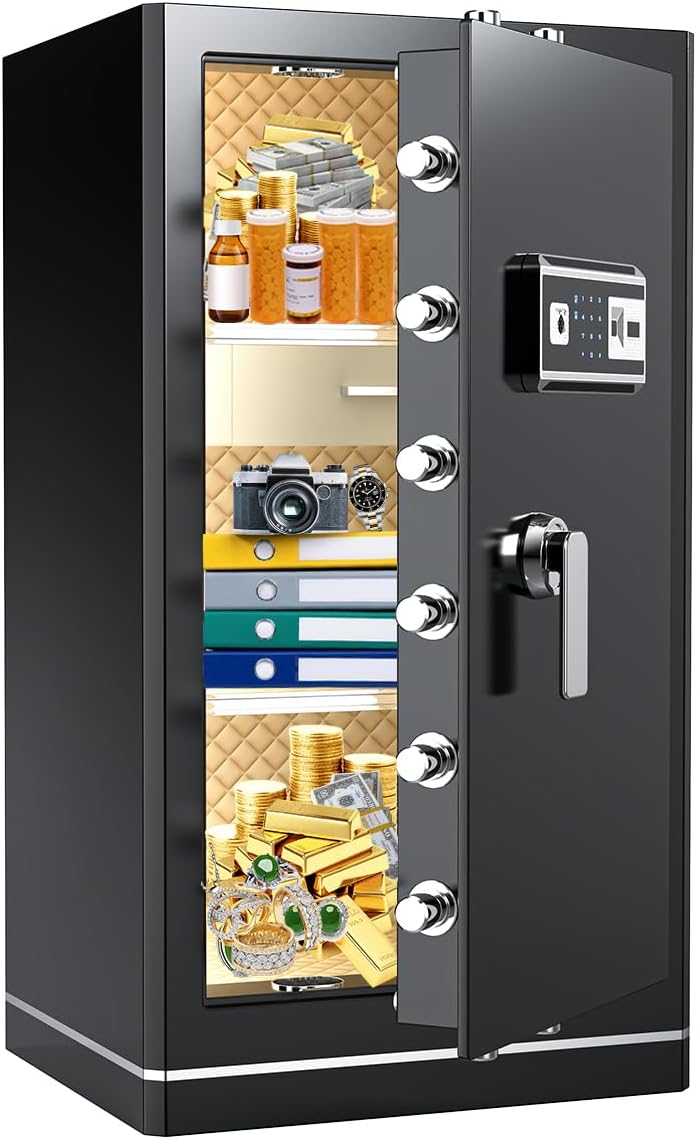8.1 Cuft Large Home safe,Digital Security Fireproof Safe with Fireproof Waterproof Bag,Personal Document Safe with Programmable Keypad,Built-In Drawers and Removable Dividers for Money Documents