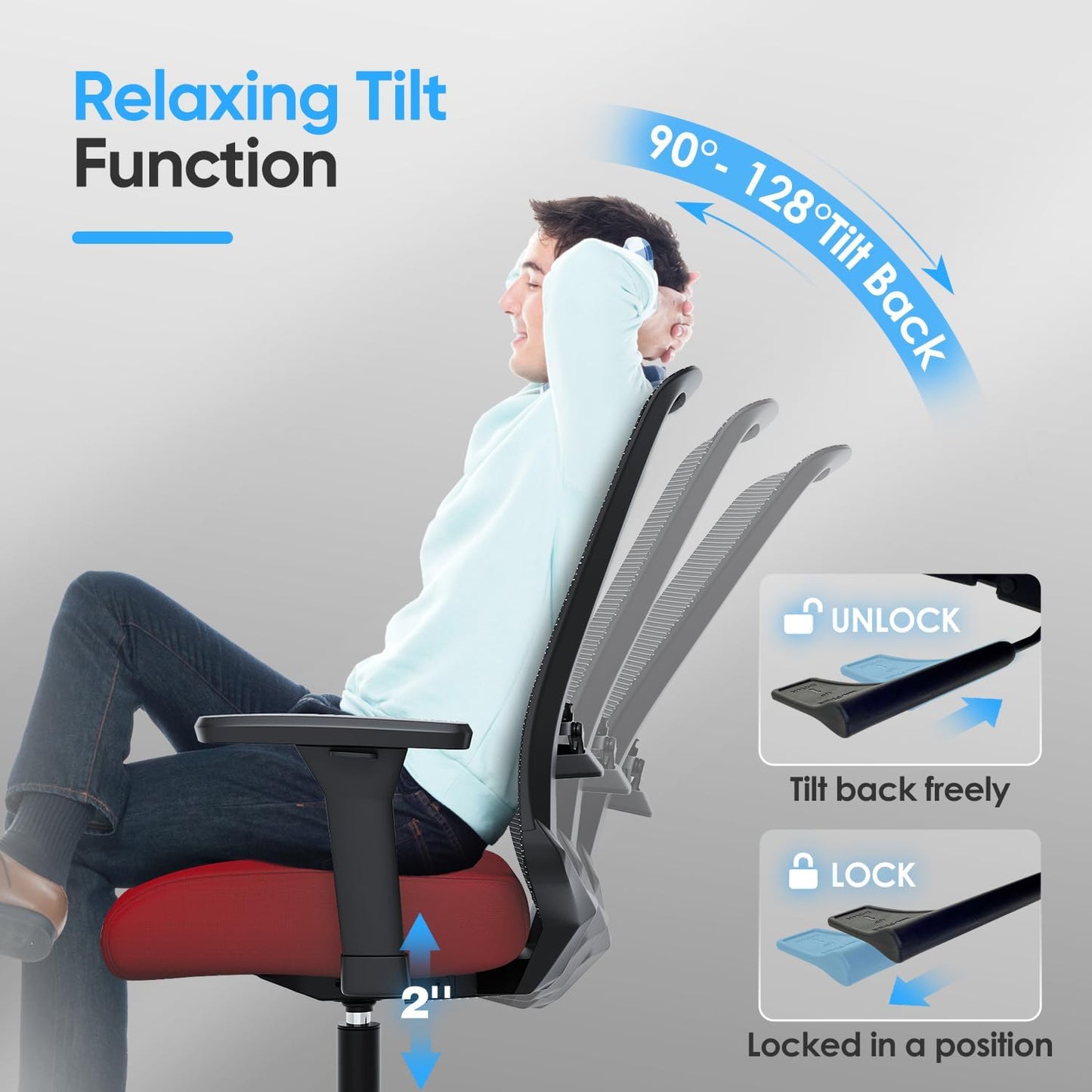 Ergonomic Office Chair, Mesh Computer Desk Chairs with Adjustable Lumbar Support, 3D Armrests, Tilt Function, Comfy Wide Seat, Swivel Executive Work Task Chair for Company and Home