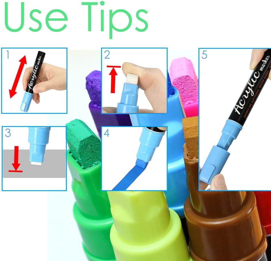 VIANZE Jumbo 12Colors Markers, Acrylic Paint Pens, 10mm Felt Tip Jumbo Poster Markers,Waterproof and Permanent Paint Pens, for Rock Wood, Fabric, Ceramic,Posters Art Paintings