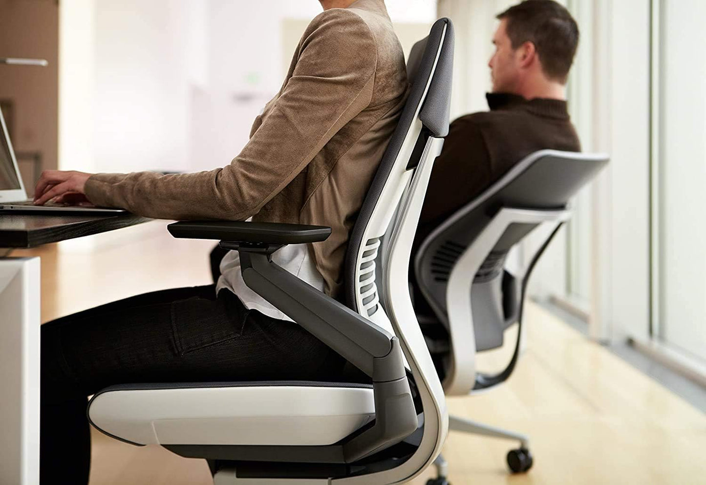 Steelcase Gesture Office Chair - Ergonomic Work Chair with Wheels for Carpet - Comfortable - Intuitive-to-Adjust for Desk - 360-Degree Arms - Nickel Gray Fabric