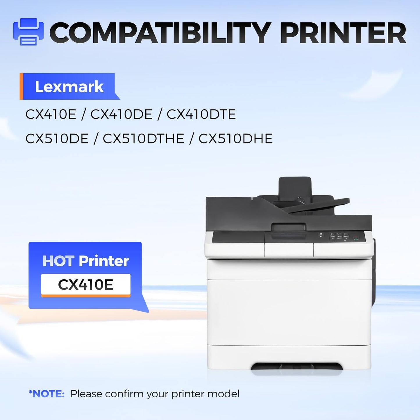 80C1HK0 80C1HC0 80C1HM0 80C1HY0 Toner Cartridge Set 4-Pack Black Cyan Magenta Yellow with chip Replacement Compatible for Lexmark CX410E CX410DE CX410DTE CX510DE CX510DTHE CX510DHE Color Laser Printer