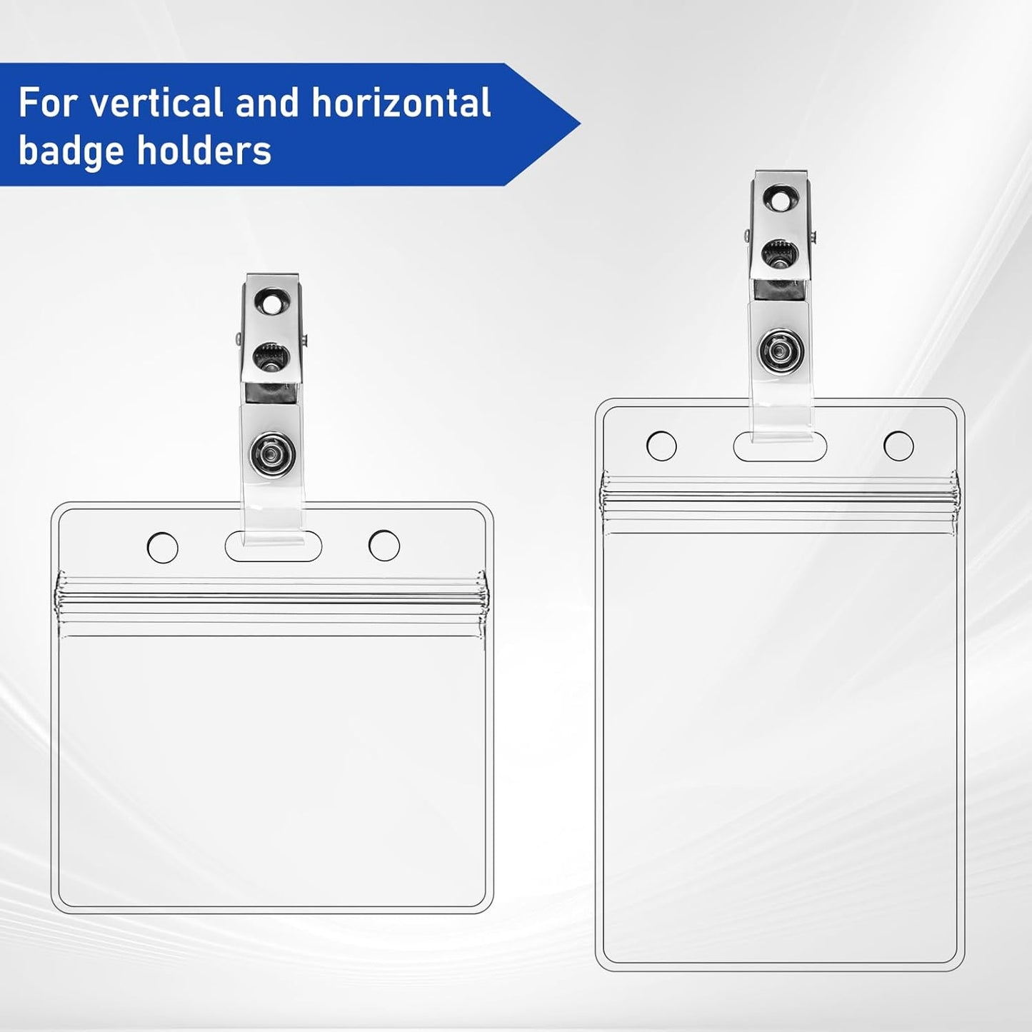 100Pcs Premium Metal Badge Clips with Clear PVC Straps for ID Cards, Badge Holders, Name Tags, Work Badges