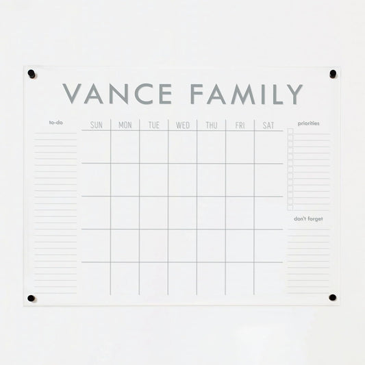 Personalized Clear Acrylic Calendar for Wall, Calendar Whiteboard for Wall, Dry Erase Wall Calendar, Wall Calendar Organizer System for Home (Block, Grey, 47.5"W x 36"H)