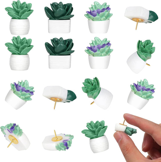 20 Pieces Cute Succulent Plants Decorative Push Pins Colorful Floret Thumbtacks for Photo Wall, Feature Wall, Whiteboard, Cork Board, Map, Bulletin Board, Office or Home (Three Assorted Styles)