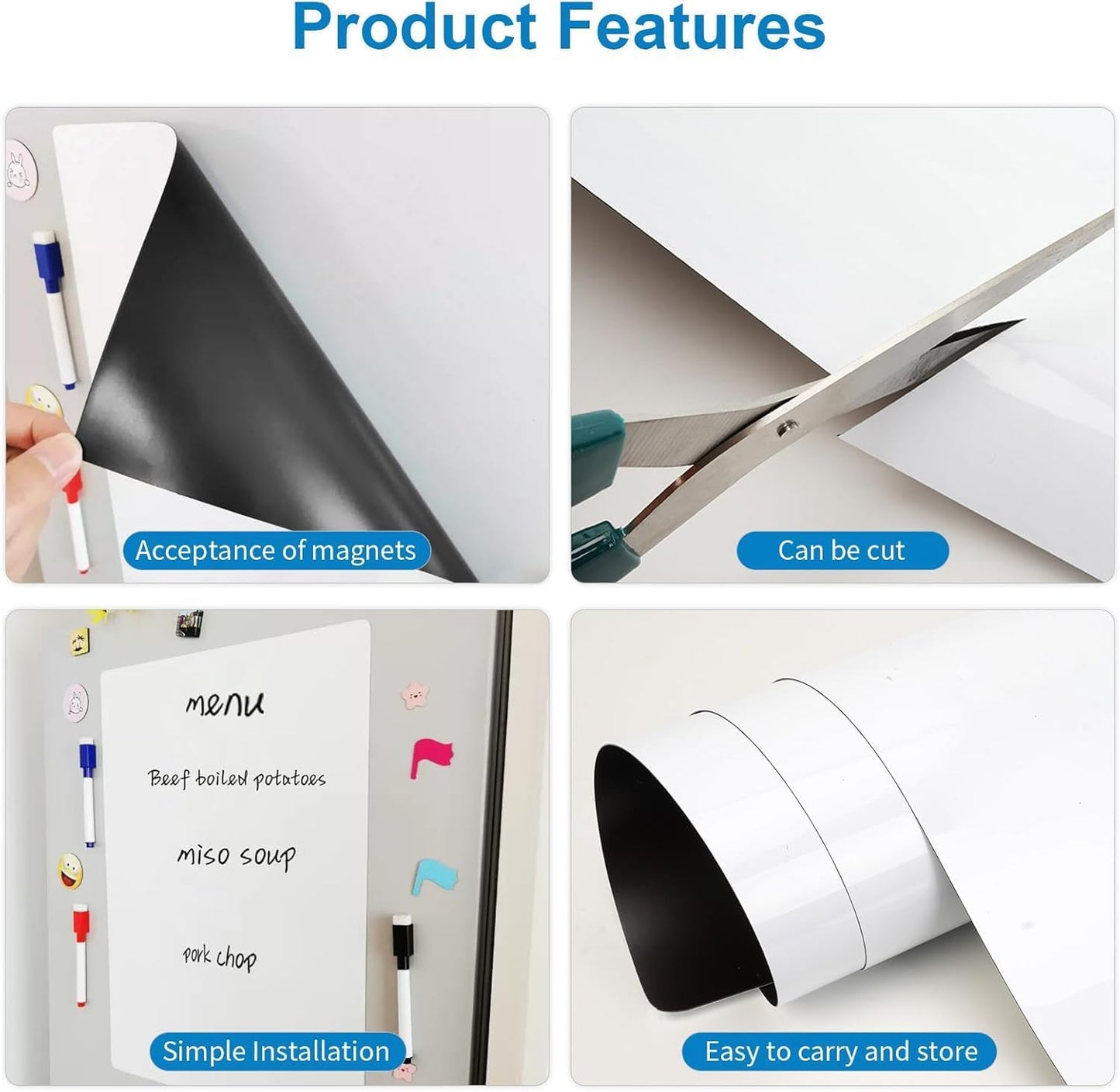 Magnetic Fridge White Board Paper, 94" x 47" Large Dry Erase Board Sheet for Organizer and Planner, Kitchen Refrigerator Whiteboard for Family to-do List, Includes Markers and Eraser