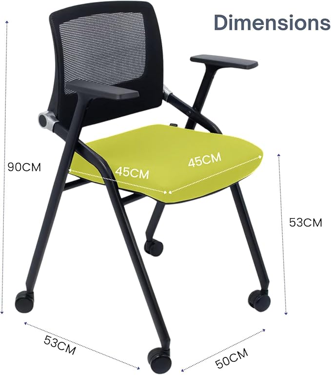 2 Pack Foldable Office Chairs with Wheels, Mesh Back, Arms and Portable - Folding Office Chairs for Conference Room Chair, Office Guest & Reception & Meeting Chair - (Green) 300 lbs.