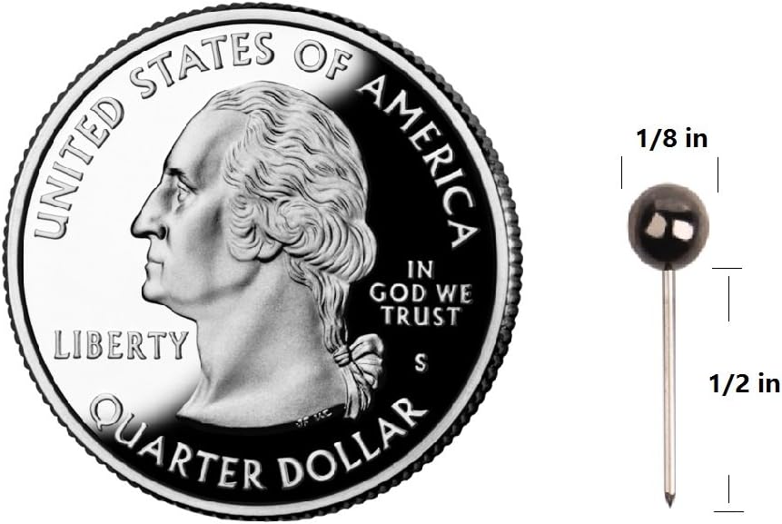 Yalis Push Pins Map Tacks 1/8-Inch Metallic Color Beads Head Marking Pins, 6 Colors, 360-count