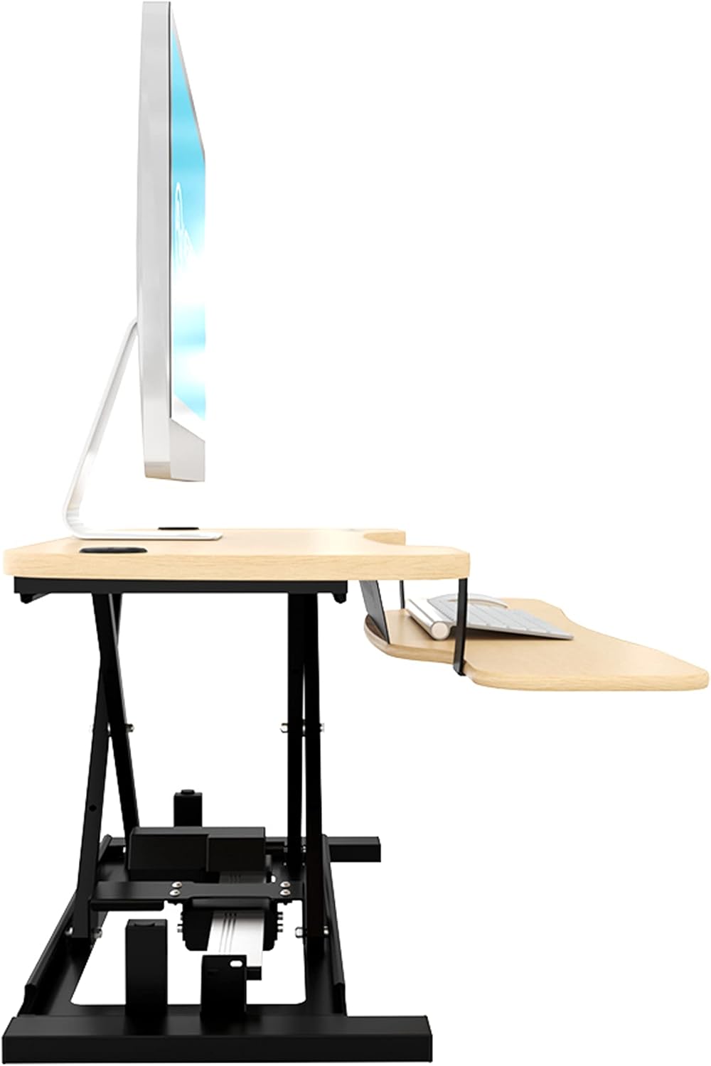 VERSADESK® PowerPro™ Elite 48” x 24" – App Controlled X-Large Electric Standing Desk Converter w/USB Charging Port. Raises up to 20”. Fully Assembled – Includes LED Lights. Supports 80 lbs. – Maple