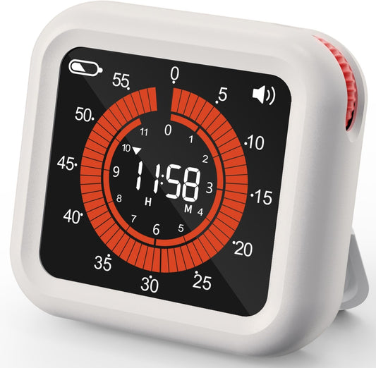 Digital Visual Timer - Max 11H 59M Rechargeable Countdown Timer with VA Display, Clear Digits, Adjustable Volume and Brightness, Magnetic Digital Timer for Kitchen, Classroom, Office (White)
