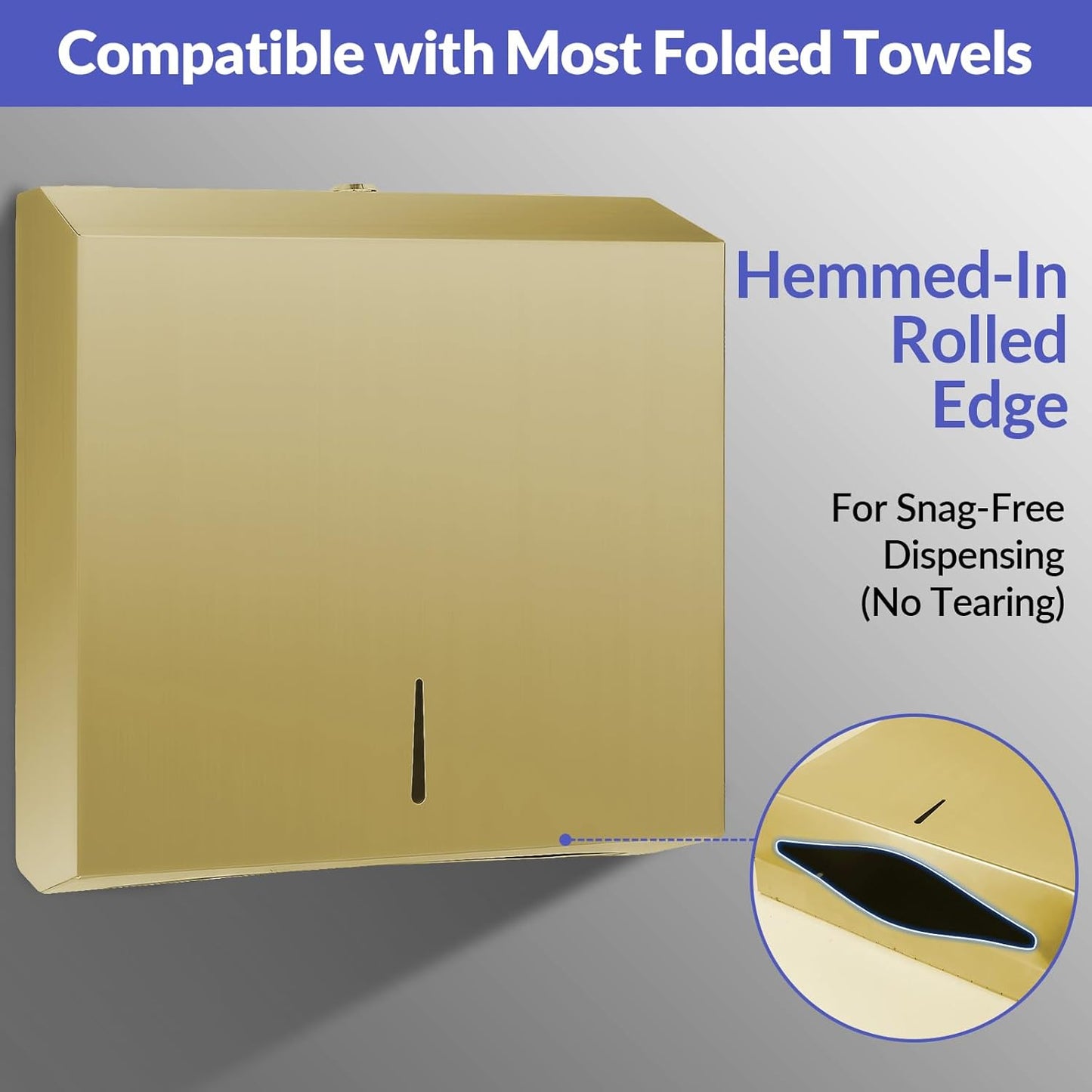 Paper Towel Dispenser Wall Mount, Brushed Gold Stainless Steel Commercial Paper Towel Holder with Lock, Large Capacity 250 C Fold/300 Multifold Towels