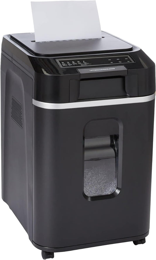 Amazon Basics 200-Sheet Auto Feed Cross Cut Paper Shredder with Pullout Basket, Black
