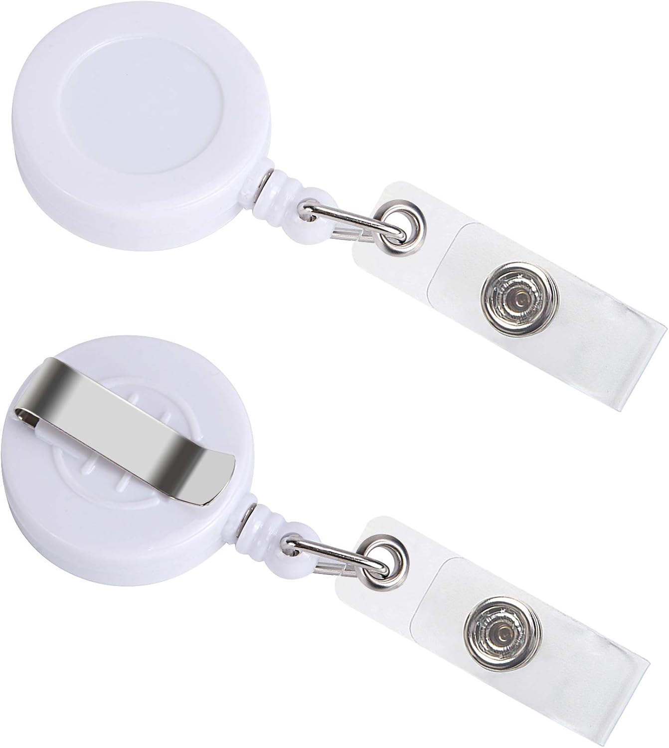 JANYUN 50 Pcs Retractable Badge Reel Clips Holder for Hanging ID Card Key Chain (White)