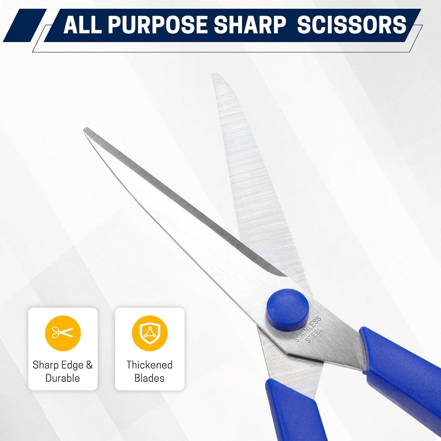 5-Pack, 8" Scissors All Purpose Comfort-Grip Handles Sharp Scissors for Office Home School Craft Sewing Fabric Supplies, High/Middle School Student Teacher Scissor, Right/Left Handed
