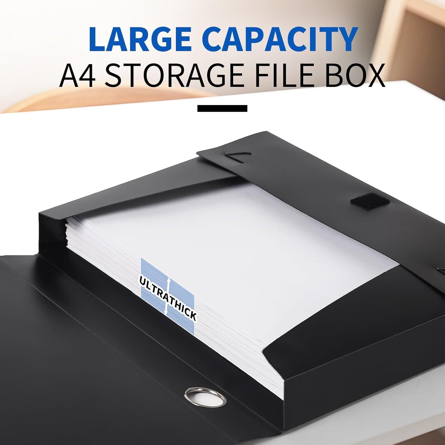 Plastic File Box Archive Storage Case with Lid, 12.2" × 9.4" × 1.6", Letter & A4 Paper, Office Document Organizer Case (Black, 4)