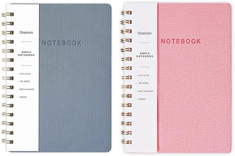 Lined Spiral Notebook College Ruled A5 Journal Book for Note Taking, 160 Pages Writing Journal for Office and Home School Supplies 5.75x8.125 inch (2Blue/Pink)