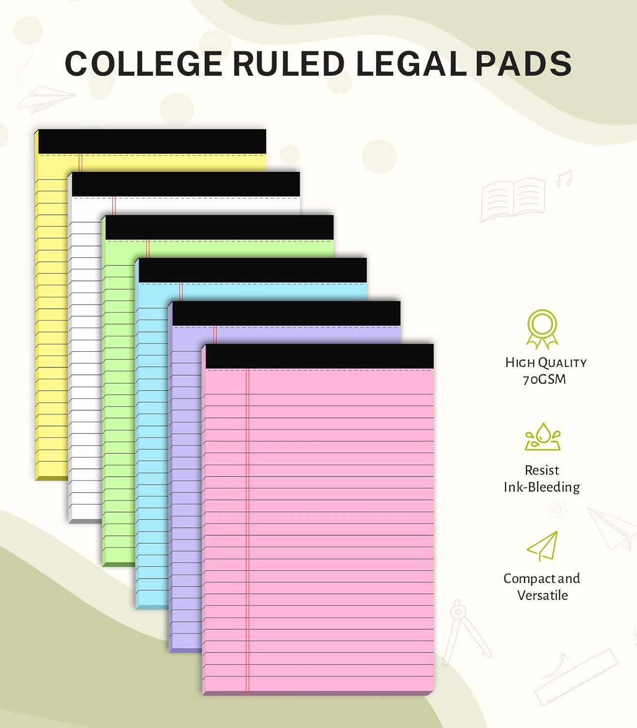 Small Legal Pads 5x8 Colored, Note Pads 5x8, 24 Pack Perforated Pink Legal Pad College Ruled, 30 Sheet/Pad, Lined Paper Pads 5x8 Notebook Pad, Mini Purple Legal Pads 5x8 for Study, Office, Home