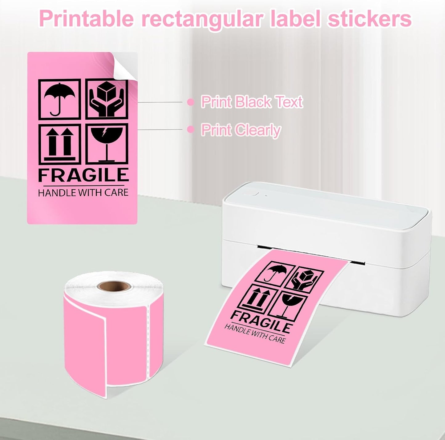 3 X 5 Inch Printable Waterproof Rectangle Color Coding Labels, 300 Per Roll Adhesive Color Coding Stickers for Bar-Codes, Address, Small Business Labeling, Inventory (Pink)