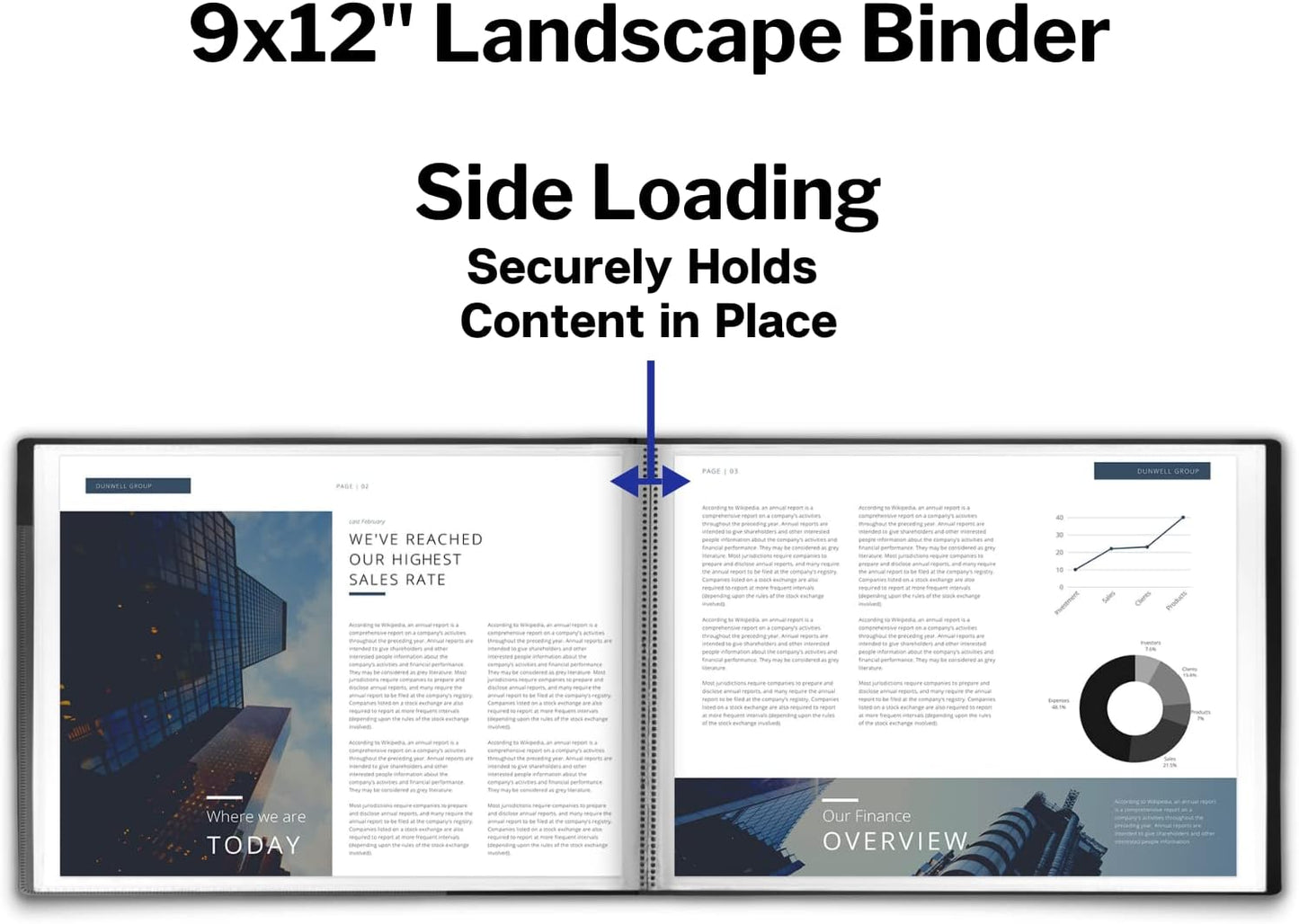 Dunwell Landscape 9x12 Presentation Book, (Black, Horizontal), 24-Pocket Binder with Plastic Sleeves, Displays 48 Pages 9 x 12 or A4 Certificates, Keepsakes, Kids Art, Acid-Free Poly Portfolio Binder