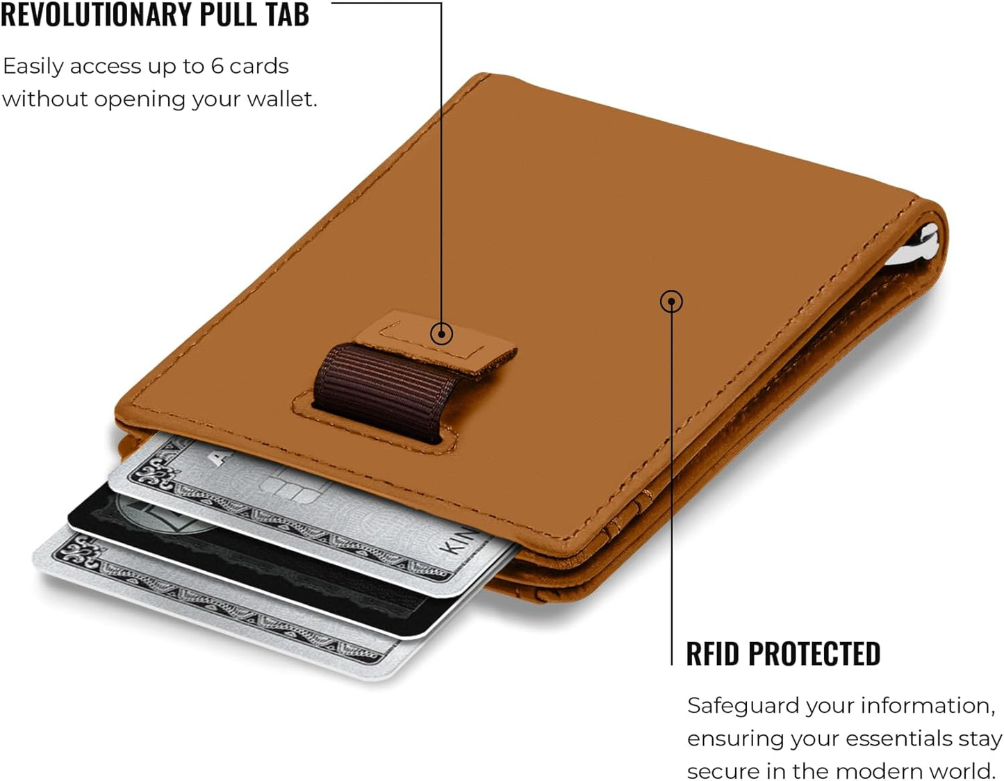 Kings Loot Trackable Airtag Wallet for Men | RFID Blocking Leather Design with Airtag Holder, Money Clip & Pull Tab | Minimalist Air Tag Wallets