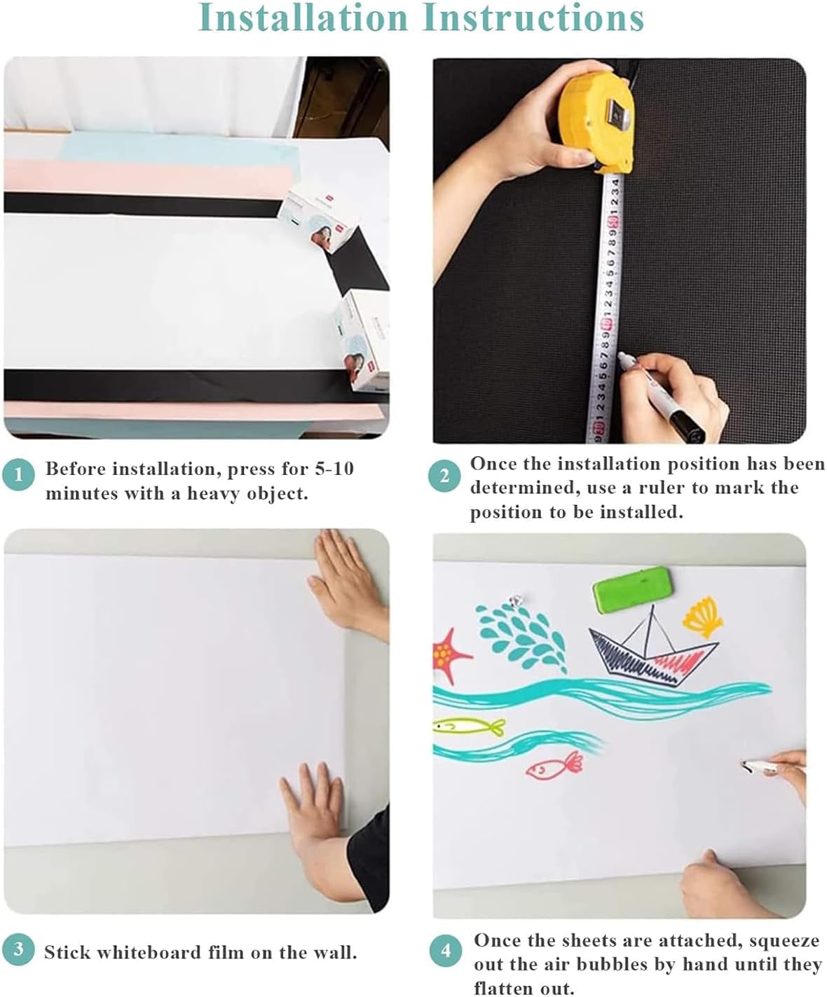 Magnetic Dry Erase Whiteboard Sheet, 72" x 40" Self Adhesive Whiteboard for Wall, Easy to Write and Clean Dry Erase Board for Kids, Office, Home, with Marker, Magnetic Eraser and Magnets