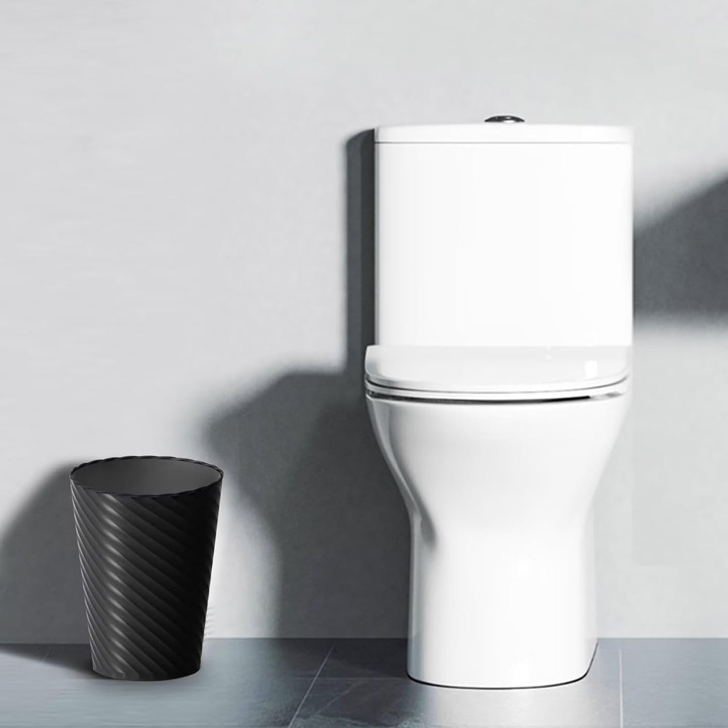 Bathroom Trash Can, 3 Pack 1.8 Gallons Small Trash Can with Trash Bags, Bathroom Garbage Can, Plastic Trash Bin, Round Waste Basket for Bedroom, Office, Kitchen, Room, Compact Space (Black)